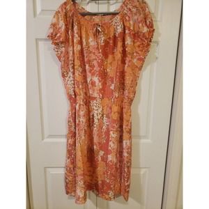 Talbot's 3X Silk Orange and Pink Floral Dress